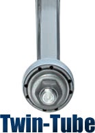 This photo illustrates the size of the working piston inside a Bilstein twin-tube shock absorber.